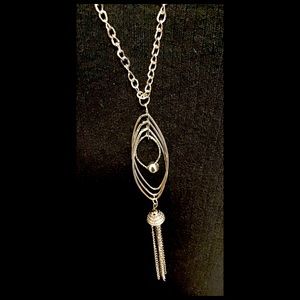 30” Adj. Silver Hoops and Chain Fringes Necklace